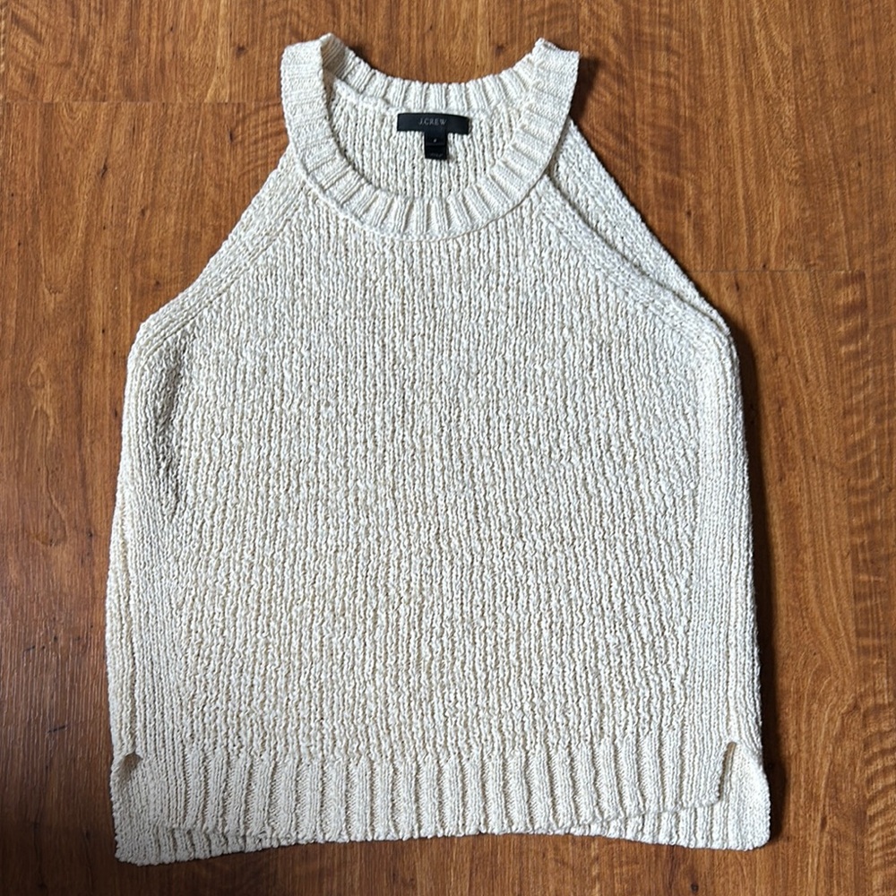J. Crew Cream Crew Neck Sweater Tank Top with Ribbed Texture